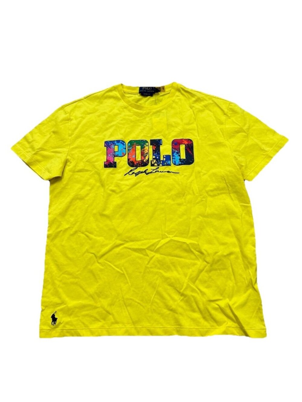 Polo Ralph Lauren Men's Yellow Splatter Logo Classic Fit Crew-Neck T-Shirt（M）